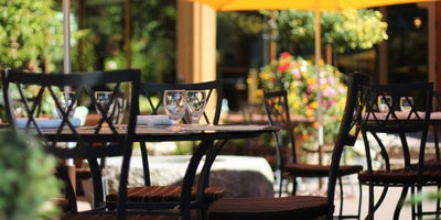 Outdoor dining at a beautiful patio at a Madison, WI restaurant